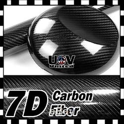 12 x 60 7D Premium Hi Gloss Black Carbon Fiber Vinyl Wrap Bubble Free Release