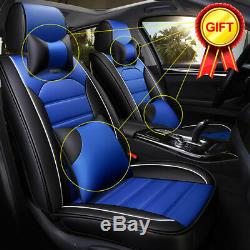 1× Blue Car Seat Covers 100% PU Leather Front Rear Auto Deluxe Cushion Universal