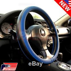 2020 Premium Blue Carbon Fiber Leather Steering Wheel Cover Protector Slip-On