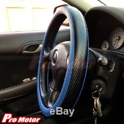 2020 Premium Blue Carbon Fiber Leather Steering Wheel Cover Protector Slip-On