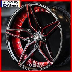 20 M3259 WHEELS BLACK WITH RED INNER STAGGERED RIMS 5x120 FIT CHEVY CAMARO SS