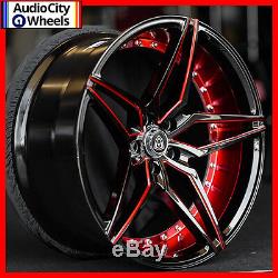 20 MQ 3259 WHEELS BLACK WITH RED INNER STAGGERED RIMS 5x120 FIT CHEVY CAMARO