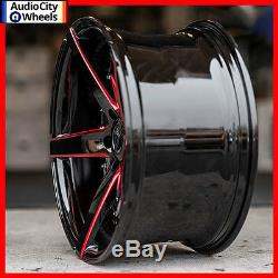 20 Staggered MQ 3226 Wheels Black with Red Milled Accents Rims and tires PKG