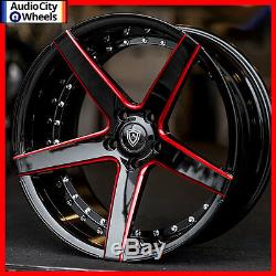 20 Staggered or Non Staggered M3226 Wheels Black with Red Milled Accents Rims