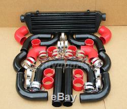 2.5' Black Intercooler+ Piping Kit+ Red Coupler Clamps Turbocharger Supercharger