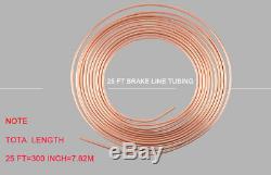 2 Roll Copper 25Ft Steel Zinc 3/16 Brake Line Tubing With 32Pcs Gold Fitting