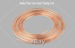2 Roll Copper 25Ft Steel Zinc 3/16 Brake Line Tubing With 32Pcs Gold Fitting