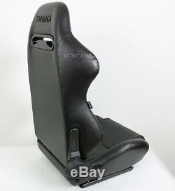 2 Tanaka Black Pvc Leather Racing Seats Reclinable + Sliders Fit For Chevy