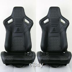 2 X Tanaka Premium Black Carbon Pvc Leather Racing Seats Reclinable Fits Camaro