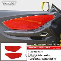 2pcs Interior Door Panel Trim Stickers For 12-15 Chevy Camaro Red Carbon Fiber