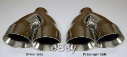 3 inlet QUAD 4 Staggered Out Dual Wall Exhaust Tips FOR Ford Mustang GT 5.0 V8