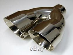 3 inlet QUAD 4 Staggered Out Dual Wall Exhaust Tips FOR Ford Mustang GT 5.0 V8