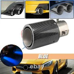 63mm Round Edge Car Carbon Fiber Style Muffler Exhaust Tip Tail Pipe LED Light