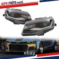 Black Headlight For 2016-2022 Chevy Camaro HID withLED DRL Clear Left+Right Side