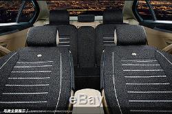 Black Linen Fabric 5-Seats Car Seat Cover Front+Rear Set Car Interior Accessorie