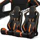 Black/orange Strip Pvc Leather Left/right Elite Style Racing Bucket Seats Slider