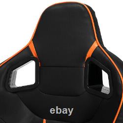 Black/Orange Strip PVC Leather Left/Right Elite Style Racing Bucket Seats Slider