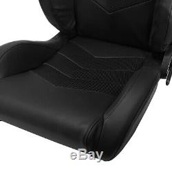Black PVC Leather Left/Right Reclinable Elite Style Racing Bucket Seats + Slider