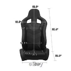 Black PVC Leather Left/Right Reclinable Elite Style Racing Bucket Seats + Slider