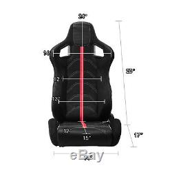 Black PVC Leather/Red Strip/Red Stitch Left/Right Recaro Style Racing Seats