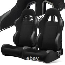 Black Pineapple Fabric/PVC Leather Left/Right Recaro Style Racing Bucket Seats