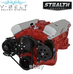 Black SBC V-Belt Kit Power Steering 283 327 350 400 Chevy Small Block
