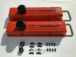 Chevrolet Steel Valve Covers Orange Tall Chevy Engine Dress Up Kit 283-400 NEW