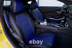 Chevy Camaro 2016- Black/blue Leather-like Custom Made Fit Front Seat Cover