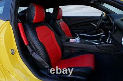 Chevy Camaro 2016- Black/red Iggee S. Leather Custom Fit Front Seat Cover
