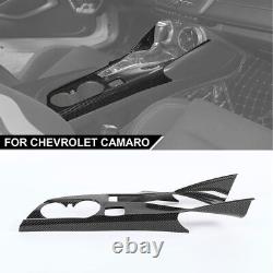 Console Gear Shift Cup Holder Panel Trim Cover For Chevy Camaro 16+ Carbon Fiber