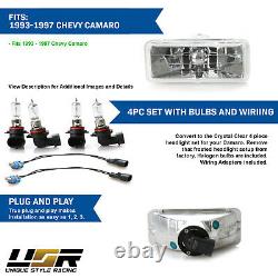 Euro Crystal Clear Low + High Beam Headlight +Wiring For 1993-1997 Chevy Camaro