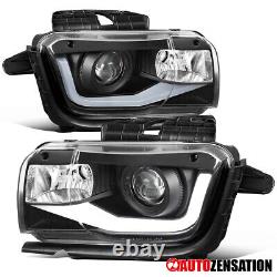 Fit 2010-2013 Chevy Camaro Black LED Bar Projector Headlights Lamps Left+Right