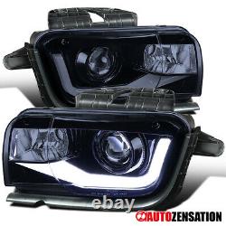Fit 2010-2013 Chevy Camaro Black Smoke Projector Headlights LED Bar Left+Right