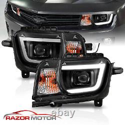 Fit 2010-2013 Chevy Halogen Camaro LED Tube Projector Black Headlight lamp Set