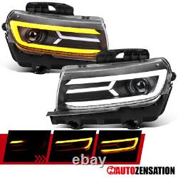 Fit 2014-2015 Chevy Camaro Black Projector Headlights Switchback LED Sequential