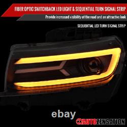 Fit 2014-2015 Chevy Camaro Black Projector Headlights Switchback LED Sequential