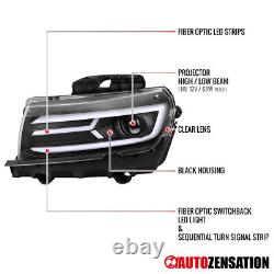 Fit 2014-2015 Chevy Camaro Black Projector Headlights Switchback LED Sequential