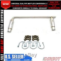 Fit For Dual Muffler Conversion 2.5 Diameter + 2 X Ss 4 Exhaust With Silencer