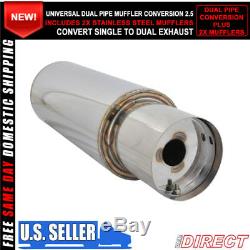 Fit For Dual Muffler Conversion 2.5 Diameter + 2 X Ss 4 Exhaust With Silencer