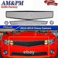 Fits 2010-2013 Chevy Camaro LT/LS V6 Black Stainless Mesh Grille Grill Combo