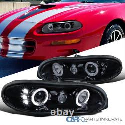 Fits 98-02 Chevy Camaro LED Couple Halo Black Smoke Projector Headlights Lamps