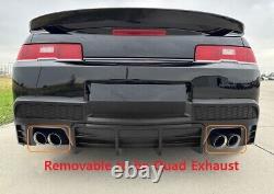 For 14 15 Camaro 4 Fin Rear Bumper Diffuser Removable Quad Exhaust Gloss Black