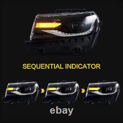 For 2014 2015 Chevy Chevrolet Camaro RGB LED Brighter Headlights Sequential Set