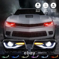 For 2014 2015 Chevy Chevrolet Camaro RGB LED Projector Headlights Sequential