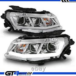 For 2016-2018 Chevy Camaro Square Projector LED DRL Bar Chrome Headlights Pair