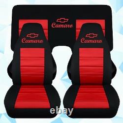 Fr+rear(3pc) car seat covers in blk-red withdesign fits 1993-2002 chevy camaro