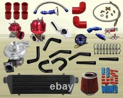 JDM Universal T3/T4 Turbo Kit Turbocharger+Intercooler+Wastegate+Bov+Gauge Red