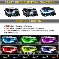 LED DRL Headlights Assembly For 2014-2015 Chevy Camaro RGB Projector Front Lamps