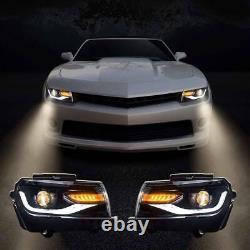LED Headlights for Chevy Chevrolet Camaro 2014 2015 Dual Beam with Sequential Turn