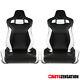 Left+right Reclinable Sport Racing Seats Black/white Leather With Slider